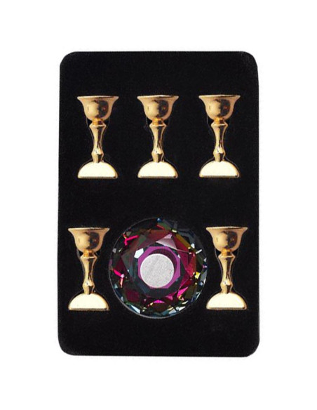 Expositor magnético en conjunto con base de cristal de colores