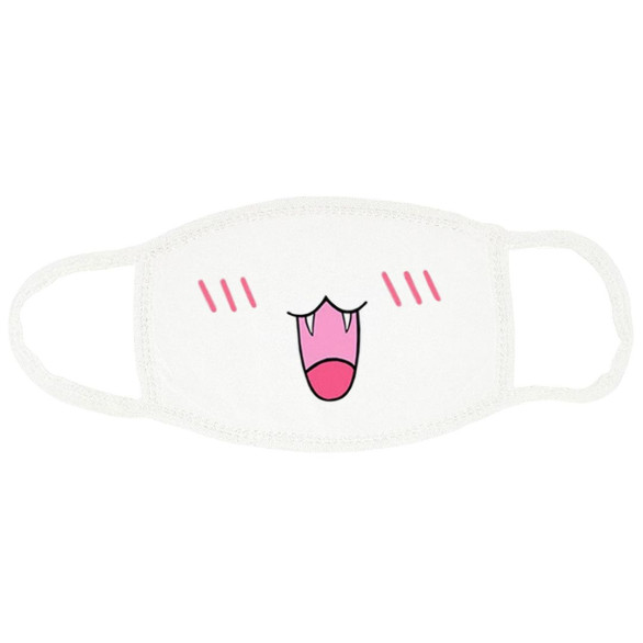 Mascarilla infantil de tejido blanca con estampado de gato