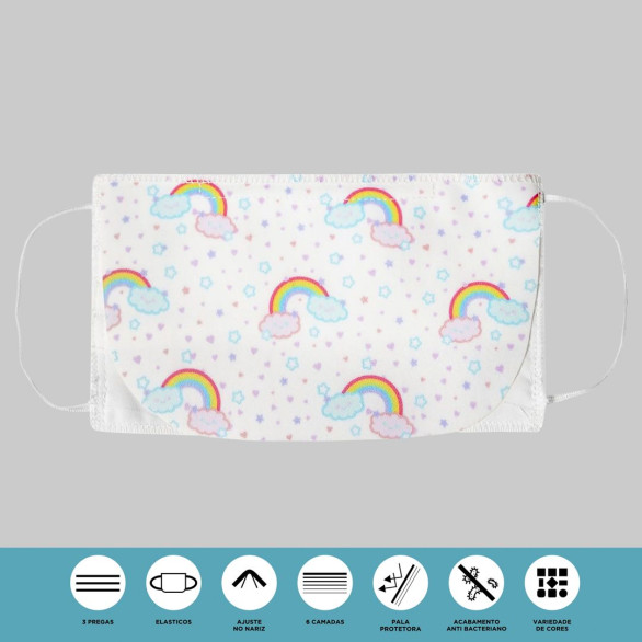 Mascarilla infantil con visera, estampado nubes